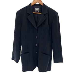 DKNY Vintage Wool Longline Blazer Jacket Black 4 Button Size 4